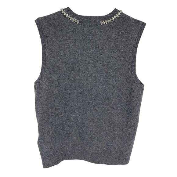 Maje Sleeveless Tank Sweater Vest Wool Cashmere Jeweled Collar Gray Size 2 US M - Picture 8 of 10
